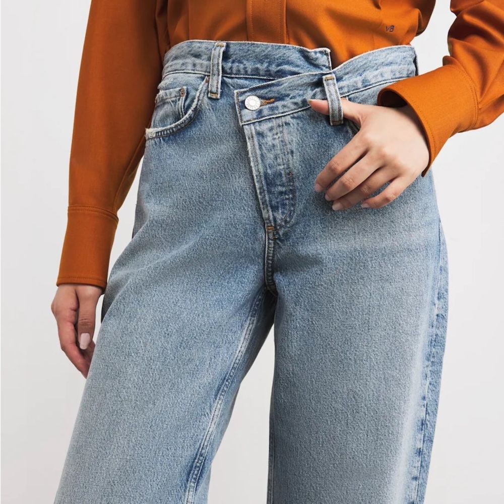 AGOLDE Arc Criss Cross Jeans Denim Mid Rise Cotton Wide Leg Light Wash